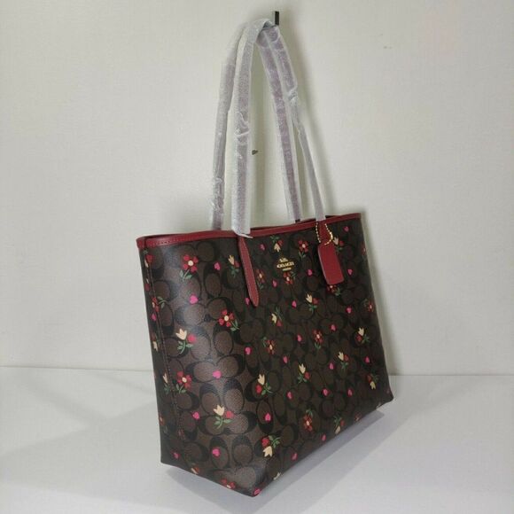 NWT C7616 COACH CITY TOTE IN SIGNATURE CANVAS WITH HEART PETAL PRINT - Picture 5 of 12